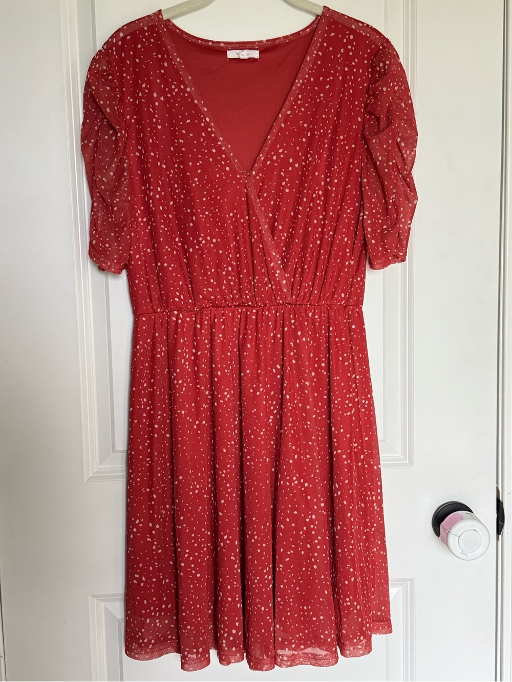 Maurices Red Dot V-Neck Short Sleeve Dress